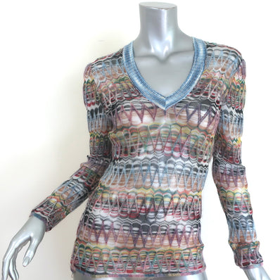 Missoni Crochet Knit V-Neck Sweater Multicolor Mohair-Blend Size 40