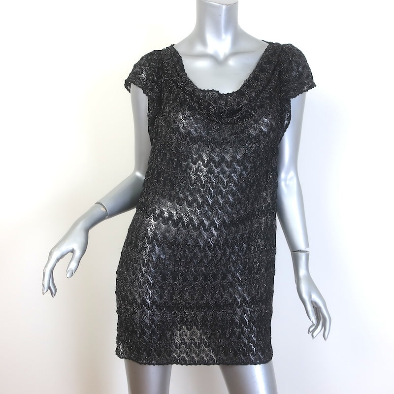 Missoni Metallic Chevron Knit Cowl Neck Mini Dress 