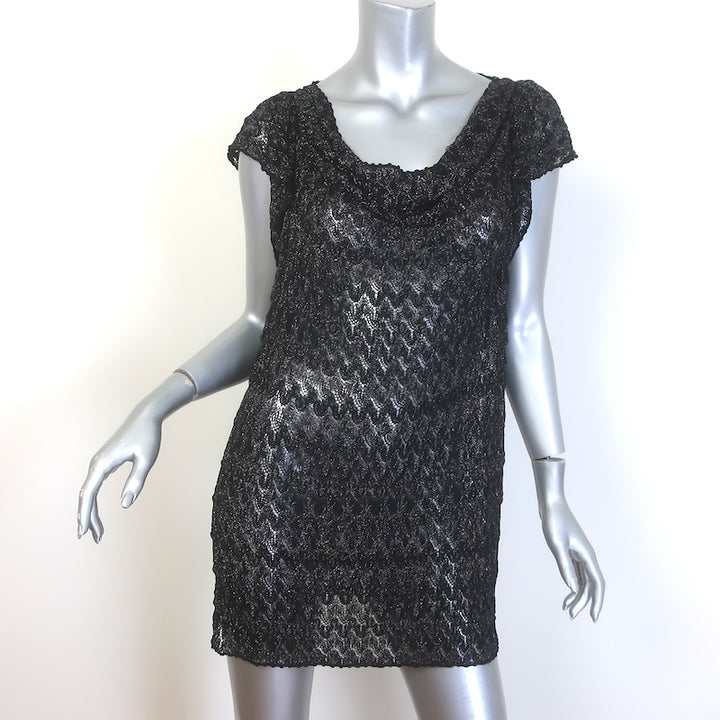 Missoni Metallic Chevron Knit Cowl Neck Mini Dress 