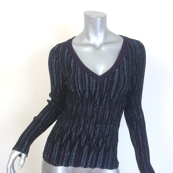 Missoni Pleated Lame V-Neck Sweater Black/Blue 