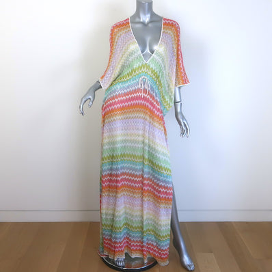 Missoni Zig Zag Crochet Knit Deep V-Neck Kaftan Maxi Dress 