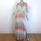 Missoni Zig Zag Crochet Knit Deep V-Neck Kaftan Maxi Dress 