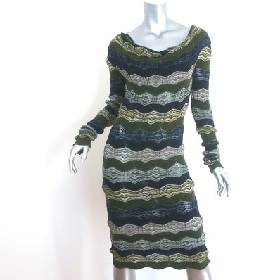 Missoni Zig Zag Knit Long Sleeve Cowl-Back Dress Green/Navy Size 40
