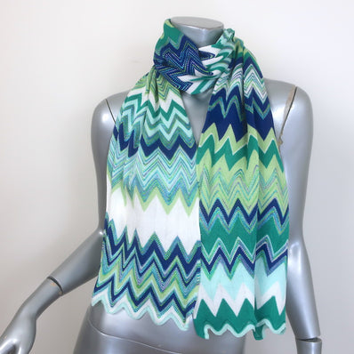 Missoni Zig Zag Knit Scarf Aqua/Cream Cotton-Blend