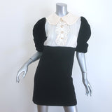 Authentic pre-owned Miu Miu black and white cady mini dress with crochet collar and puff sleeves
