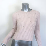 Miu Miu light-pink cashmere sweater with crystal and faux-pearl embellishment — pre-owned, authentic luxury.