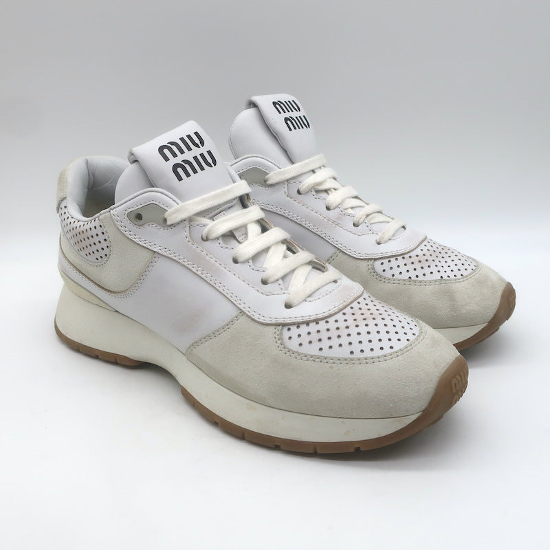 Miu Miu Distressed Low Top Sneakers White