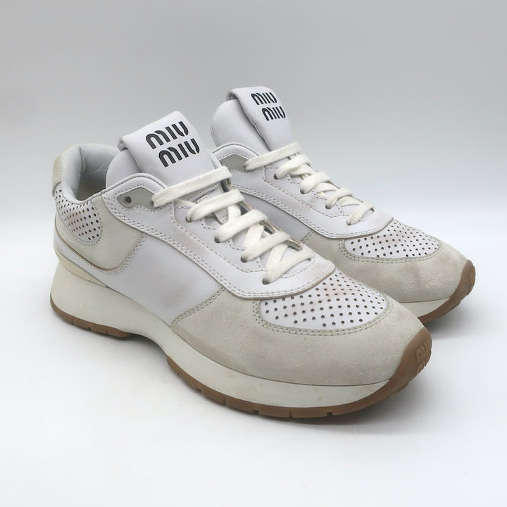 Miu Miu Distressed Low Top Sneakers White