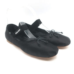 Miu Miu Logo Strap Ballet Flats Black Satin 