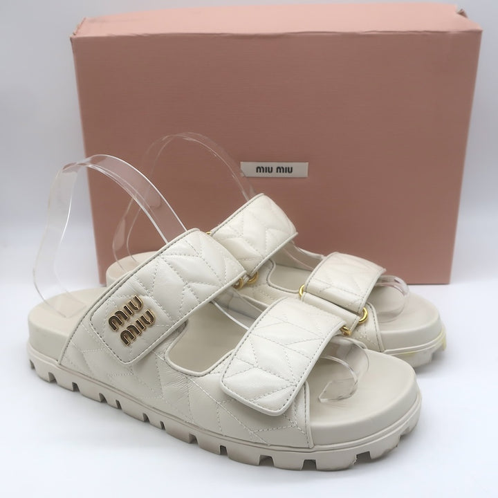 Miu Miu Matelasse Dual-Strap Slide Sandals White