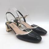 Miu Miu Metal-Heel Bicolor Slingback Pumps Black Patent 