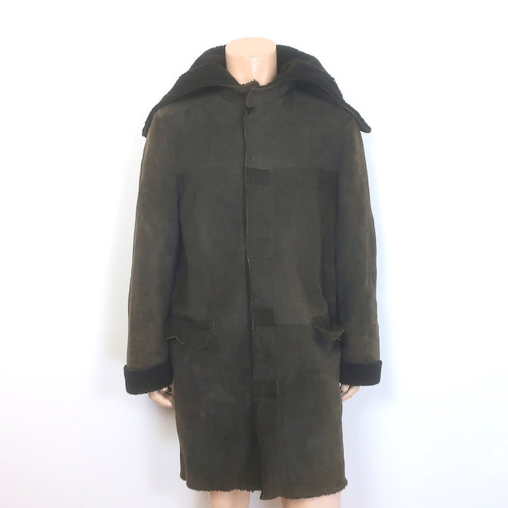 Miu Miu Shearling Hooded Coat Dark Brown Suede Size 54