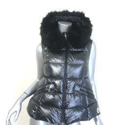 Moncler Anse Faux Fur-Collar Down Puffer Vest Gunmetal Size 0