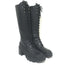Moncler C Lug Sole Lace-Up Knee High Boots Black Leather Size 39