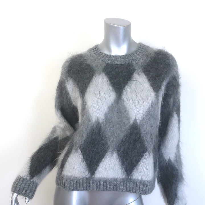 Moncler Girocollo Tricot Argyle Crewneck Sweater Gray 