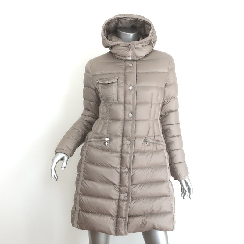 Moncler Hermine Hooded Down Puffer Coat Taupe Size 1