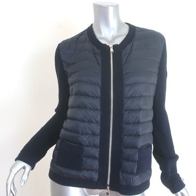 Moncler Maglia Tricot Alla Coreana Padded Zip-Up Cardigan Navy Cotton Size Large