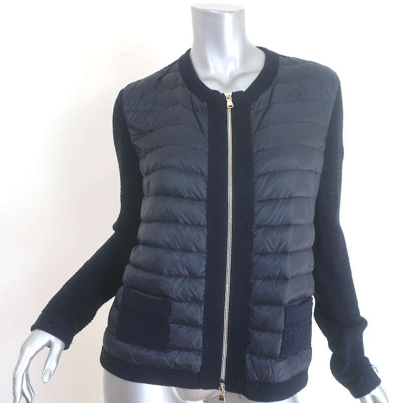 Moncler Maglia Tricot Alla Coreana Padded Zip-Up Cardigan Navy Cotton Size Large