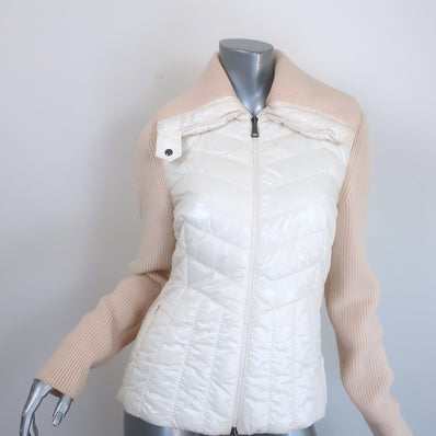 Authentic Moncler Maglione tricot cardigan in ivory wool-blend (90% wool), pre-owned, size L