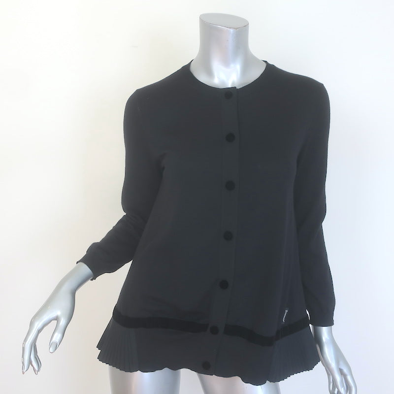 Moncler Maglione Tricot Pleated-Hem Cardigan Black