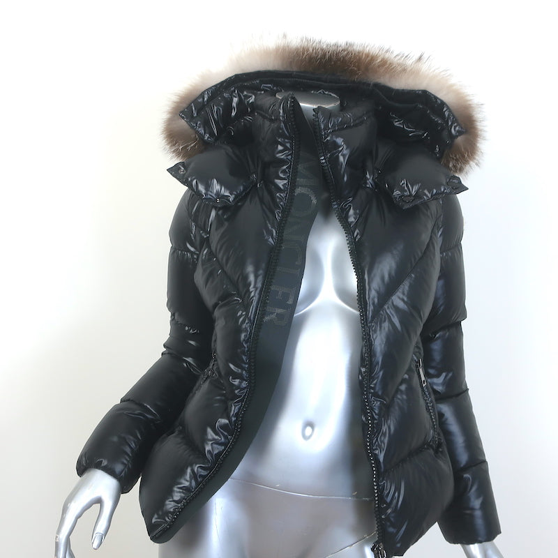 Moncler Ribaudfur Fox Fur-Trimmed Hooded Down Puffer Jacket Black Size 0