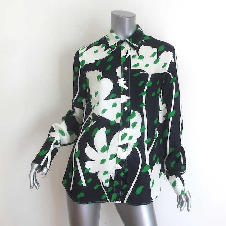 Monse Draped Open-Back Button-Up Top Black/White Floral Print 