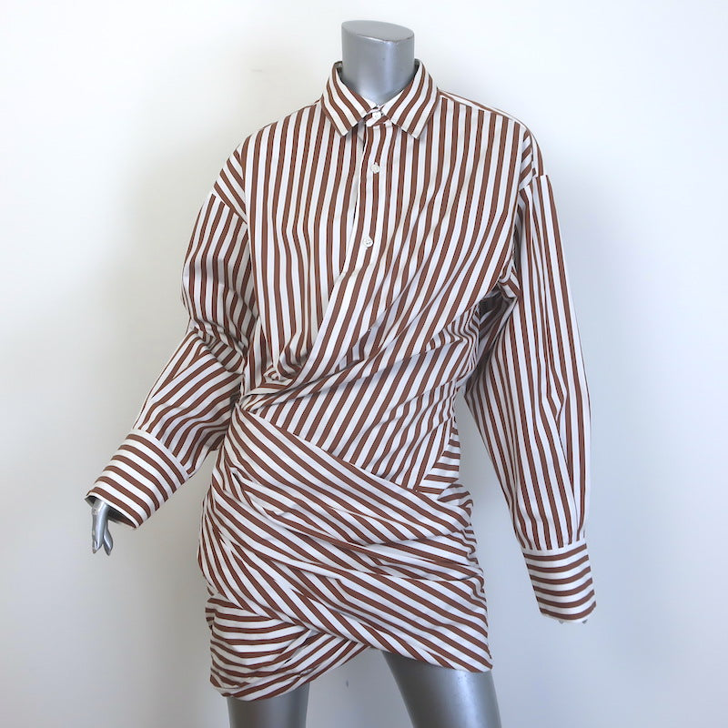 Monse Striped Wrap Shirtdress Brown & White Poplin Size 6