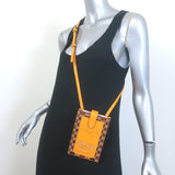 Moreau Paris Vertical Phone Pouch Marigold Canvas & Leather Crossbody Bag NEW
