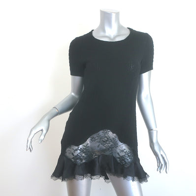 Moschino Cheap & Chic black knit lace-inset ruffled tunic dress, size US 6 — authentic pre-owned luxury piece