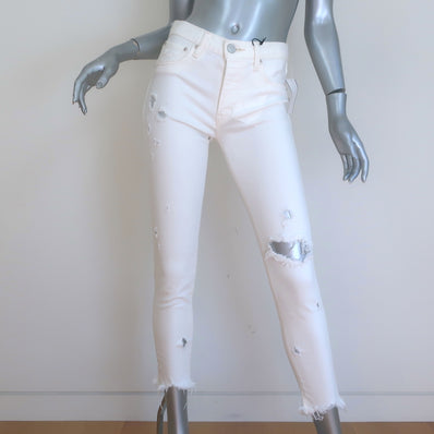 Moussy Glendale Distressed Skinny Jeans White Stretch Denim Size 26 NEW