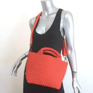 Naghedi St. Barths Small Tote Ipanema Orange Woven Neoprene Crossbody NEW