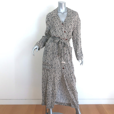 Nanushka Capri Zebra Print Midi Shirtdress Beige/Black Size Large