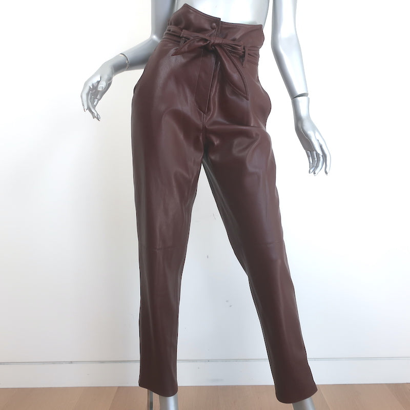 Nanushka Ethan Vegan Leather Paper Bag Waist Pants Burgundy Size Small NEW