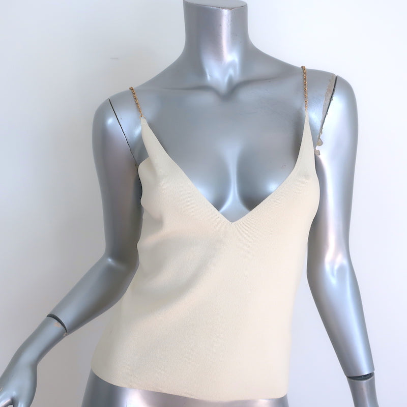 Nanushka Inna Chain Strap Tank Top Cream Stretch Knit Size Medium NEW