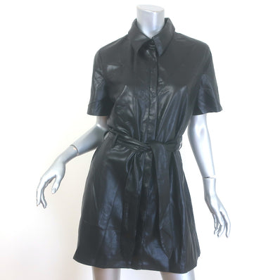 Nanushka Roberta Belted Vegan Leather Mini Shirtdress 