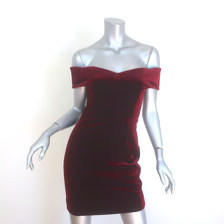 Nicholas Off the Shoulder Velvet Mini Dress Burgundy