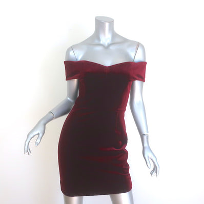 Nicholas Off the Shoulder Velvet Mini Dress Burgundy