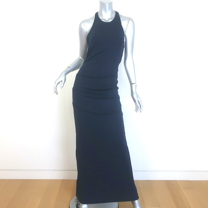 Nicole Miller Blades Open-Back Halter Gown Navy