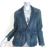 Nili Lotan denim blazer in Walker wash blue, one-button size 6, gently pre-owned authentic luxury piece.