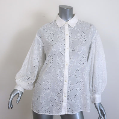 Nili Lotan Andree Eyelet-Embroidered Button Down Top Cream Cotton Size Small