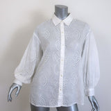 Nili Lotan Andree Eyelet-Embroidered Button Down Top Cream Cotton Size Small