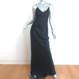 Nili Lotan Cami Gown Black Silk Satin Size Medium V-Neck Maxi Dress