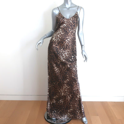Nili Lotan Cami Gown Leopard Print Silk Satin Size Medium V-Neck Maxi Dress