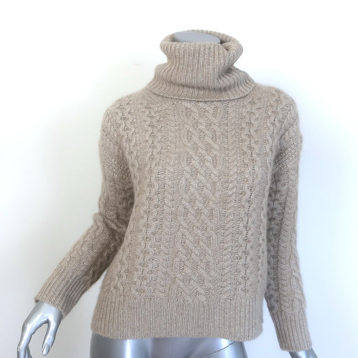 Nili Lotan Cashmere Cable Knit Turtleneck Sweater Taupe 