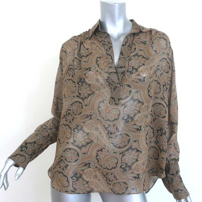 Nili Lotan Colleen Paisley Print Collared Blouse Brown Silk Size Small