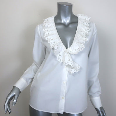Nili Lotan Everett Ruffled Eyelet-Trim Shirt White Cotton Size Extra Small