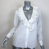 Nili Lotan Everett Ruffled Eyelet-Trim Shirt White Cotton Size Extra Small