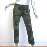 Nili Lotan Jenna Camo Cropped Raw Edge Pants Army Green Stretch Cotton Size 4