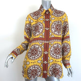 Nili Lotan Julien Shirt Yellow/Brown Paisley Print Silk Twill Size Small