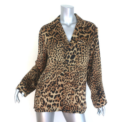 Nili Lotan Juste Leopard Print Silk Satin Pajama Shirt 
